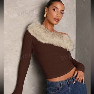 SHEIN BAE Women's Fall
Patchwork Fluffy Off Should..
Coffee Brown / 6(M)
